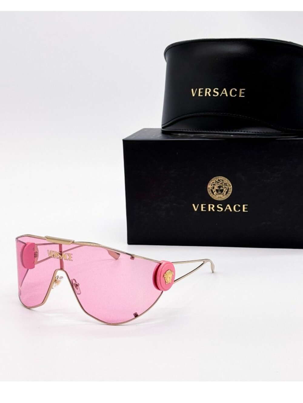 New Versave VE2268 1002/84 Oversized Pink Shield Sunglasses